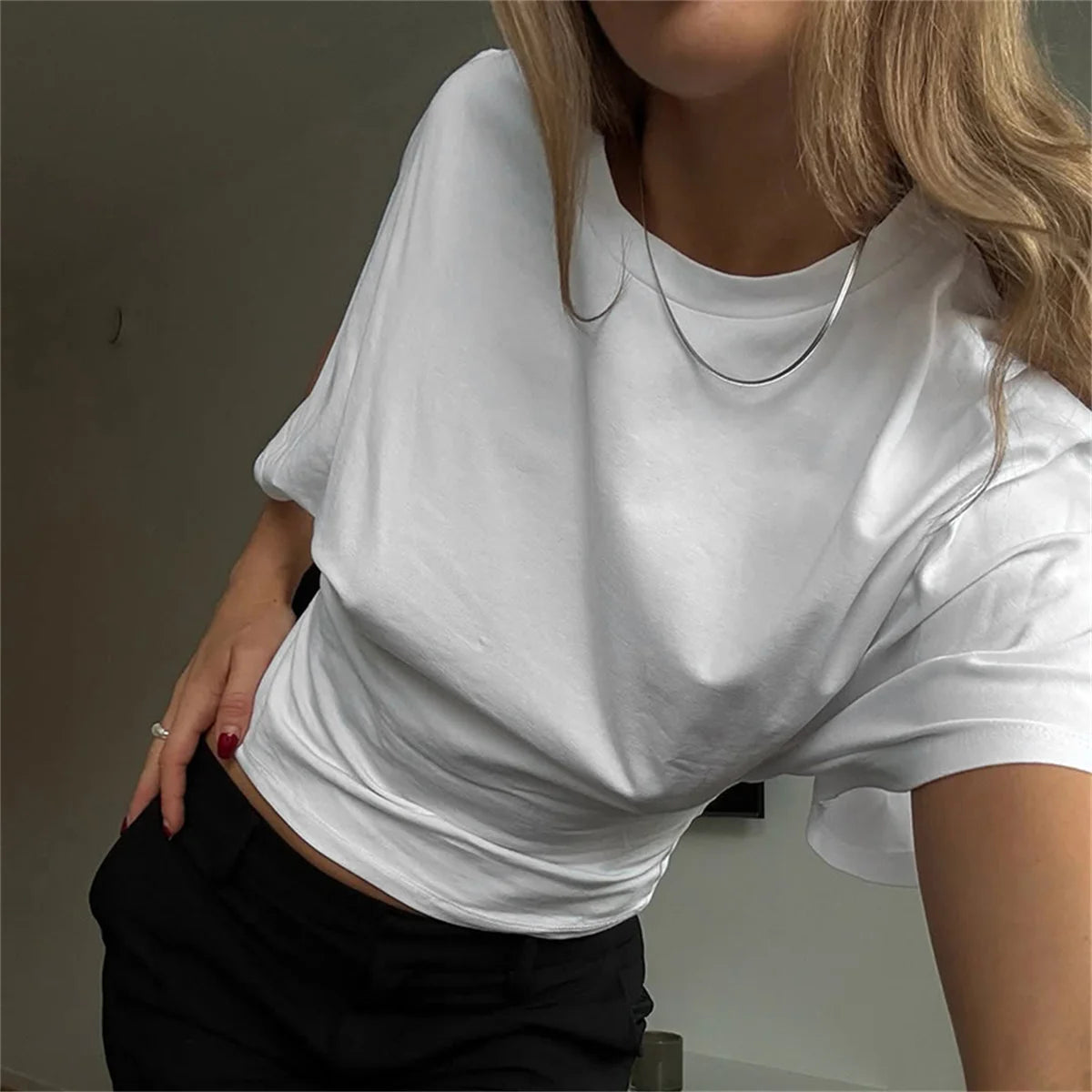 PAVEHAWK Women’s Summer Slim O-Neck Tee – Sweet Casual Waist-Defining Short Top