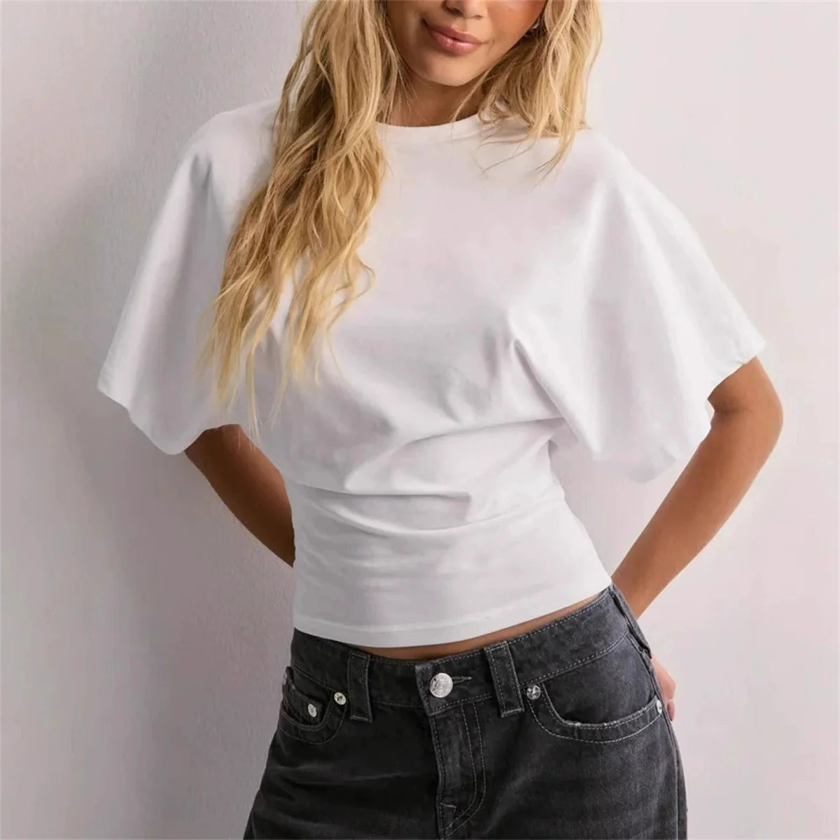 PAVEHAWK Women’s Summer Slim O-Neck Tee – Sweet Casual Waist-Defining Short Top
