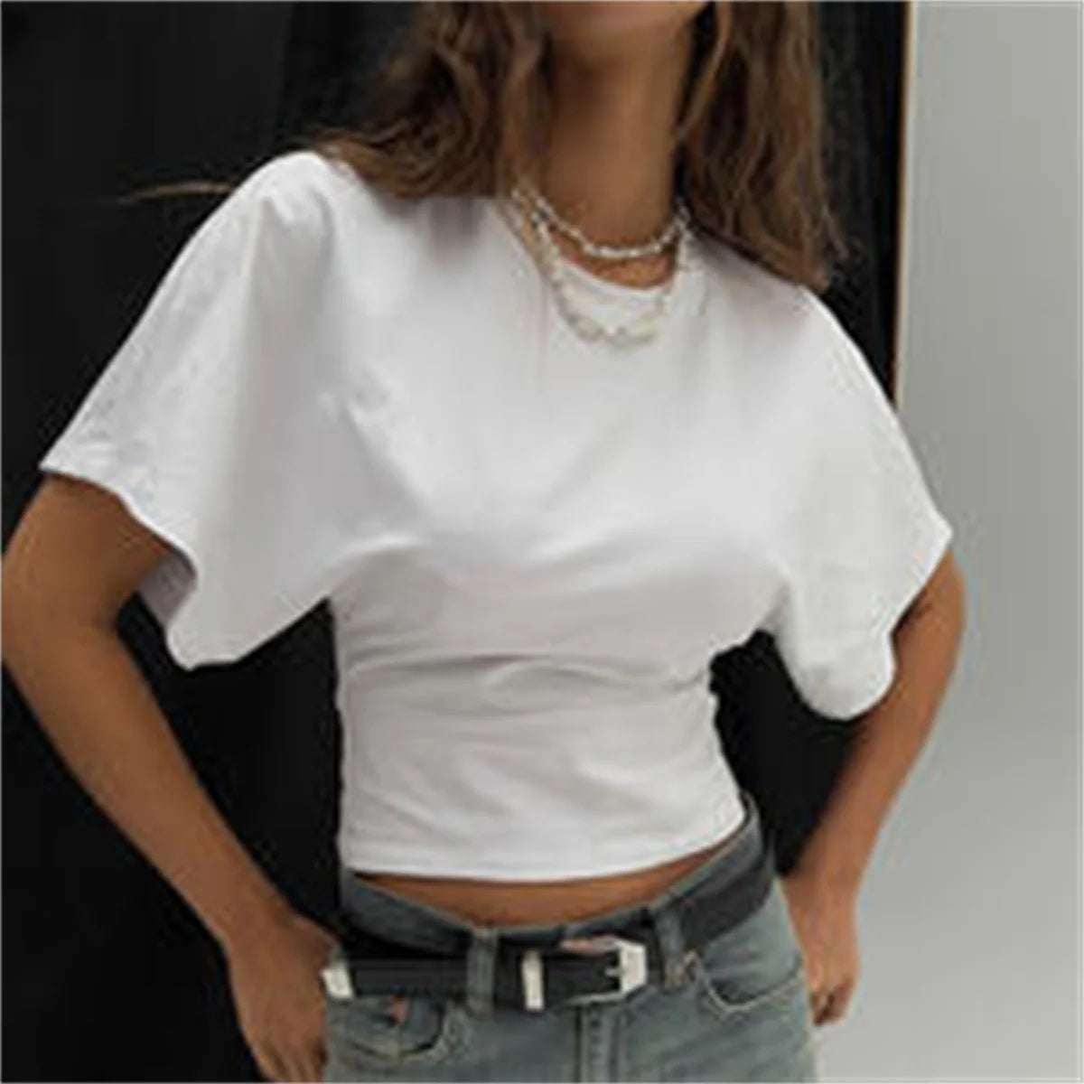 PAVEHAWK Women’s Summer Slim O-Neck Tee – Sweet Casual Waist-Defining Short Top