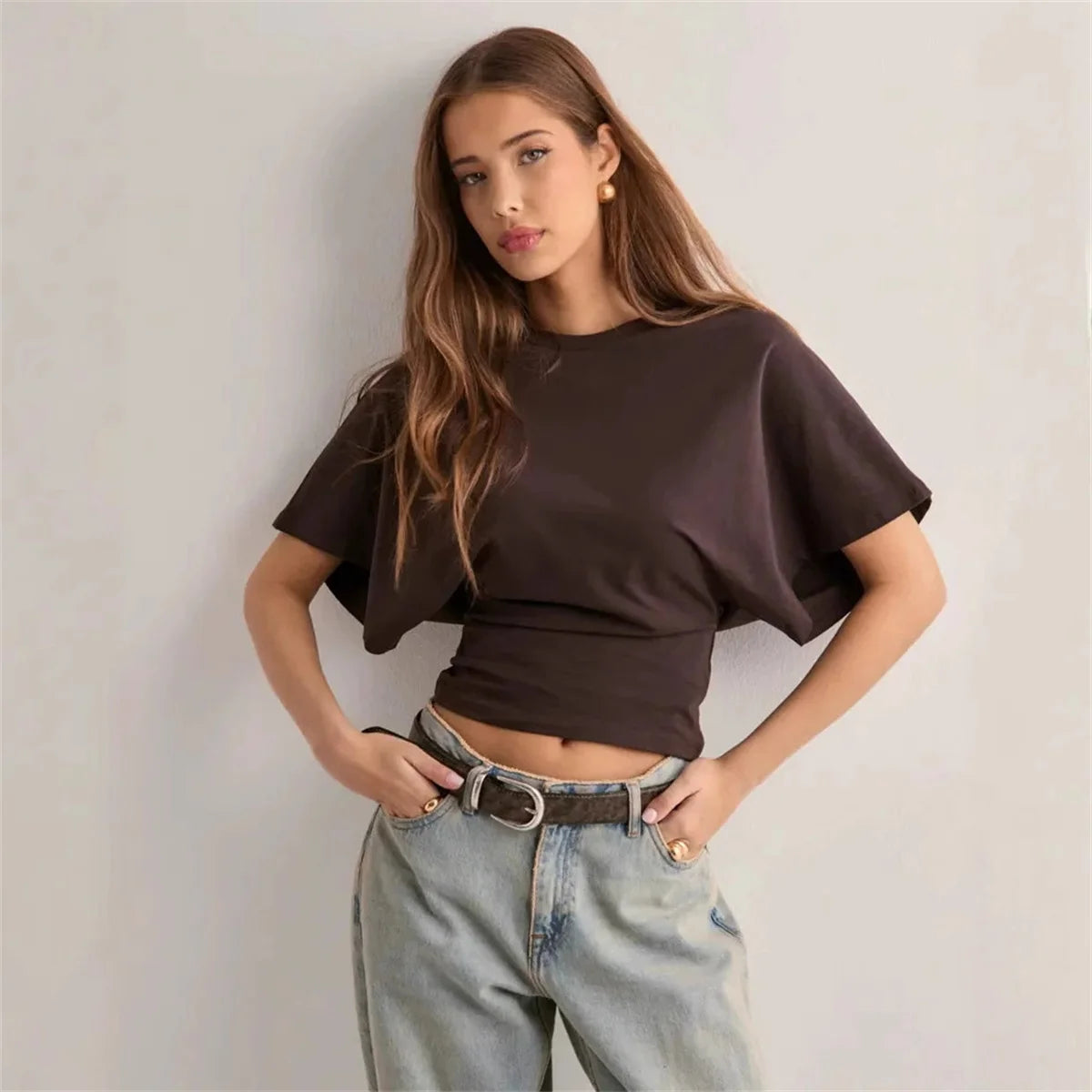 PAVEHAWK Women’s Summer Slim O-Neck Tee – Sweet Casual Waist-Defining Short Top