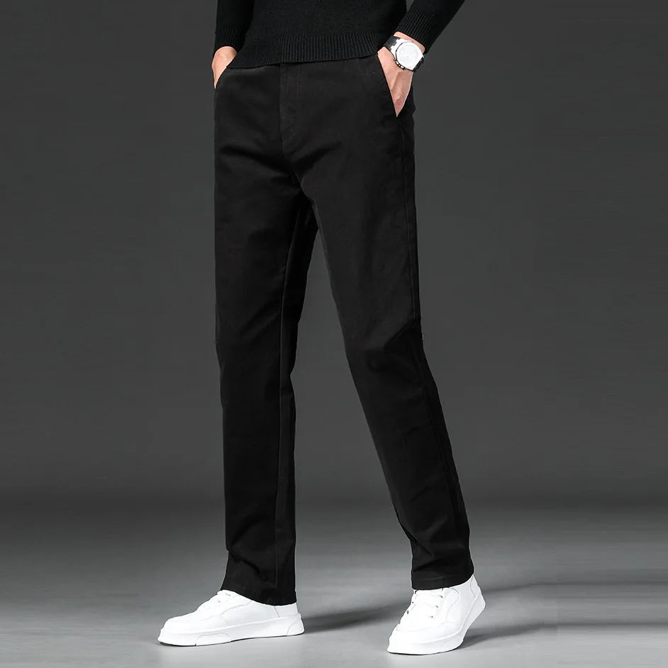 Men’s Stretch Cotton Chino Pants – Classic Straight Fit Smart Casual Trousers