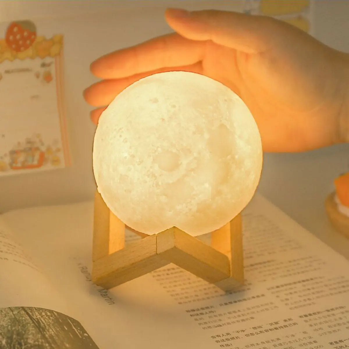 Moon Light Lamp with Wooden Stand – Romantic LED Night Light