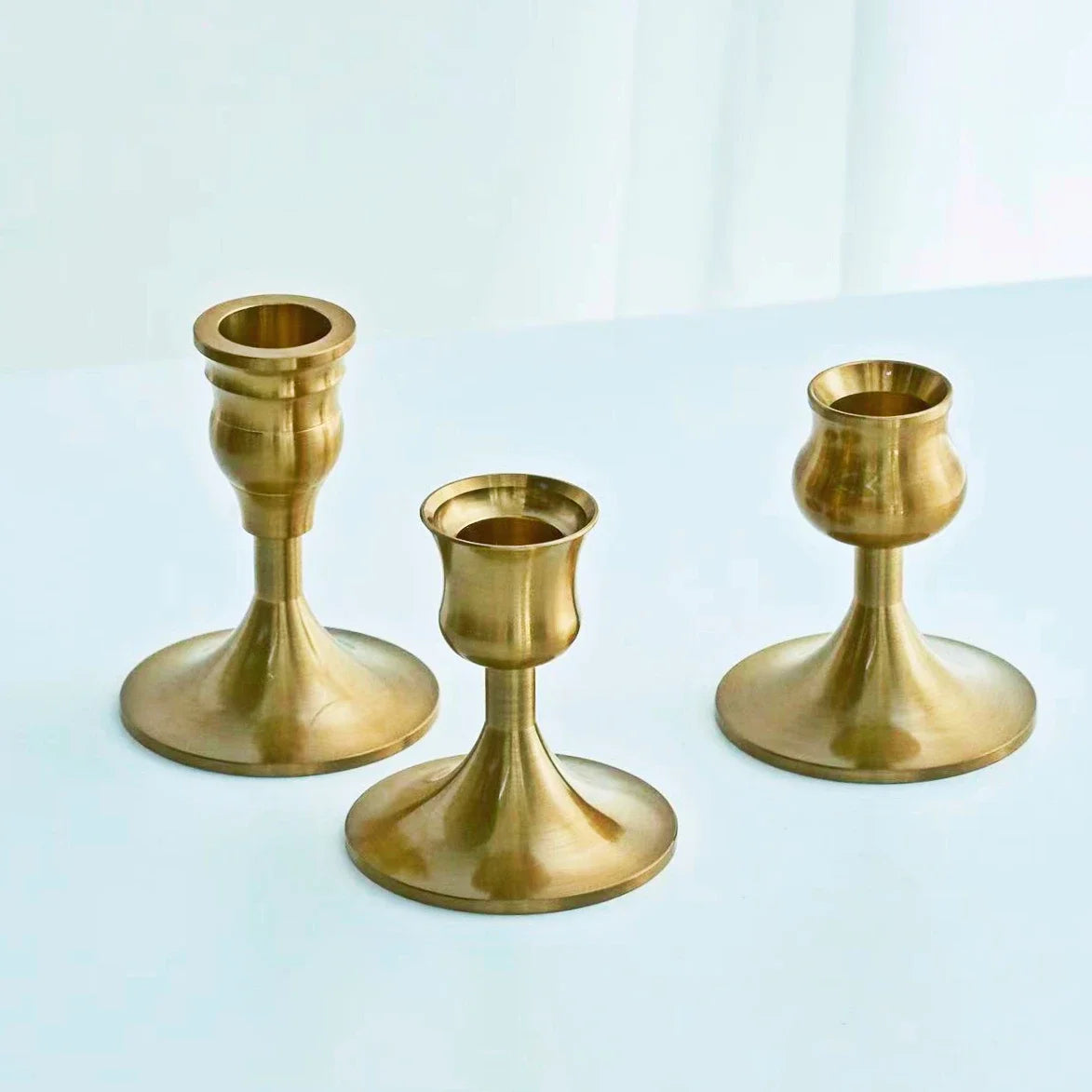 3-Piece Brass Gold Candlestick Holder Set