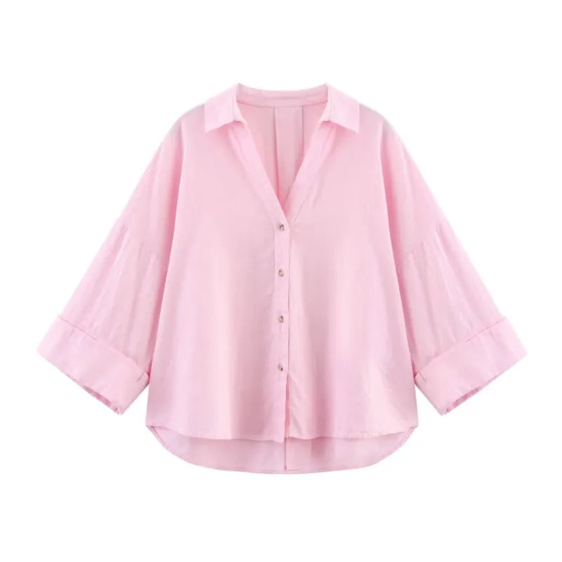 HipSeam Wide-Sleeved Asymmetric Linen Shirt – Spring Minimalist Women’s Button-Up Blouse