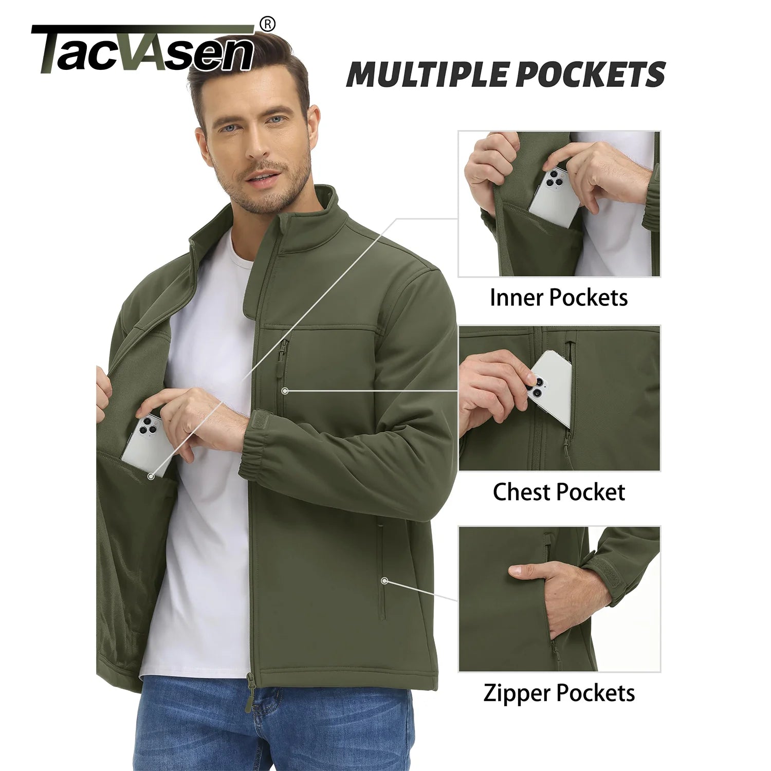 TACVASEN Men’s Waterproof Fleece Lining Windbreaker – Softshell Thermal Outdoor Jacket