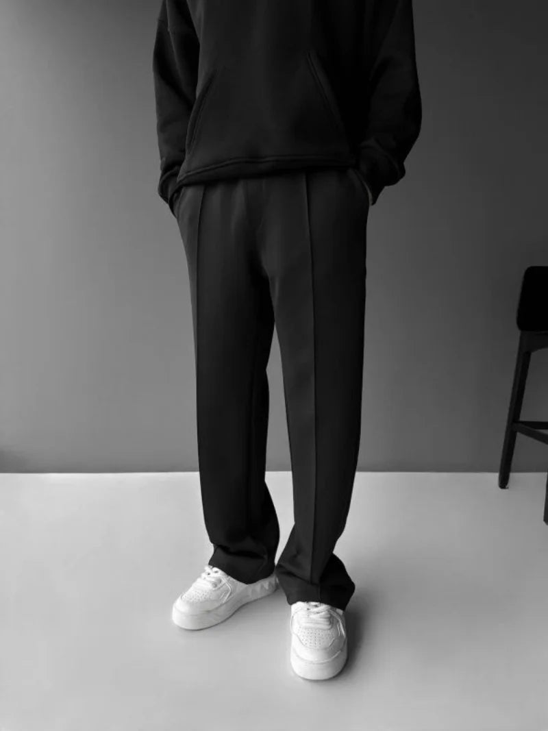 Men’s Casual Drawstring Pants – Elastic Waist, Pleated Design, Everyday Comfort