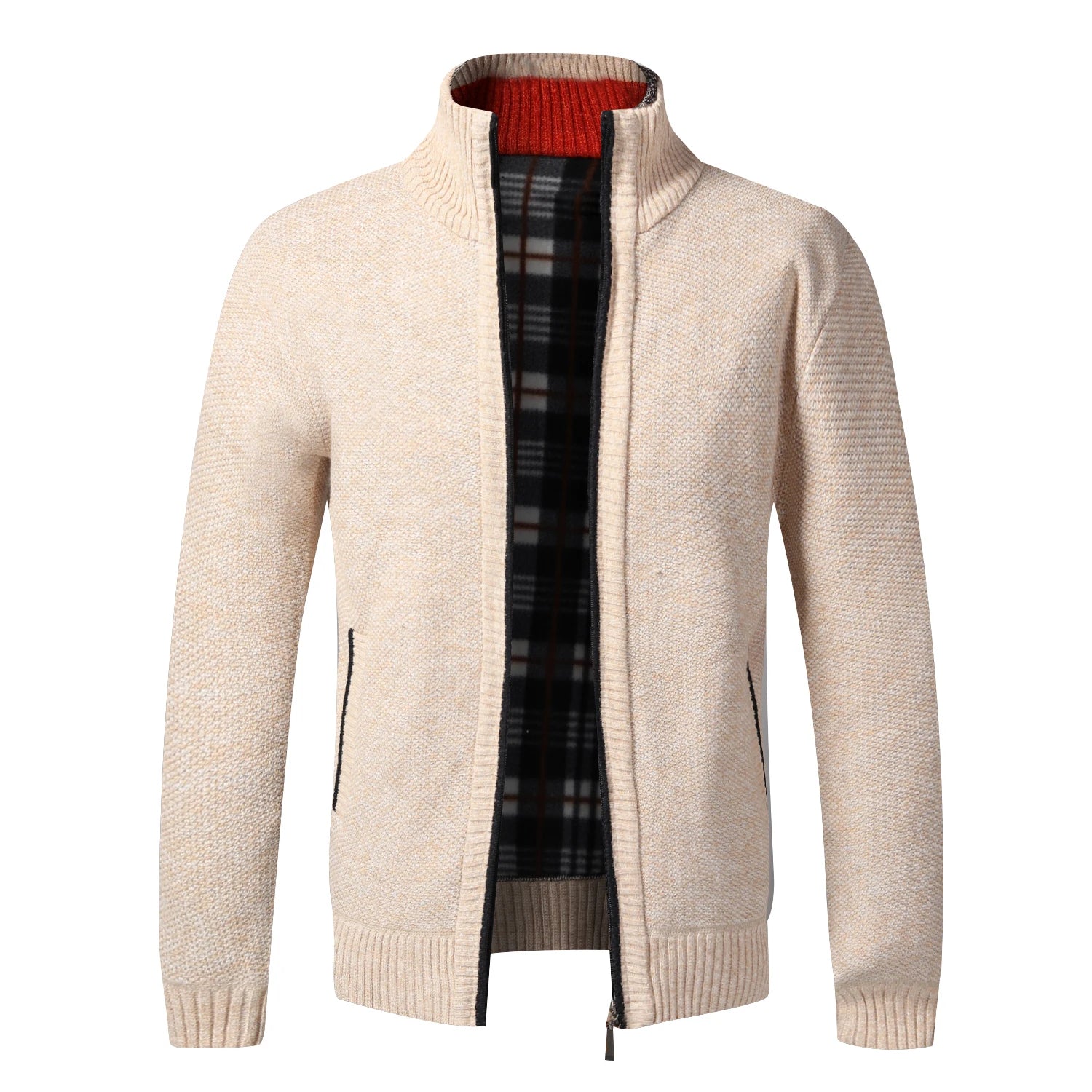 Men’s Warm Knitted Fleece Cardigan – Luxury Full-Zip Winter Sweater Jacket