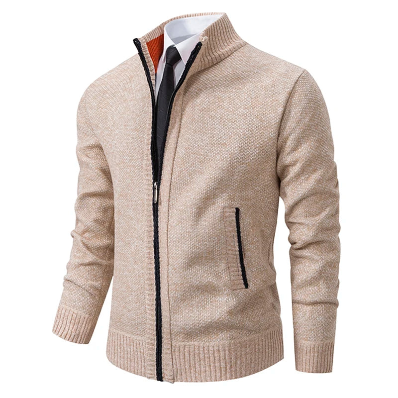 Men’s Casual Fleece Sports Jacket – Warm Zipper Cardigan with Stand Collar