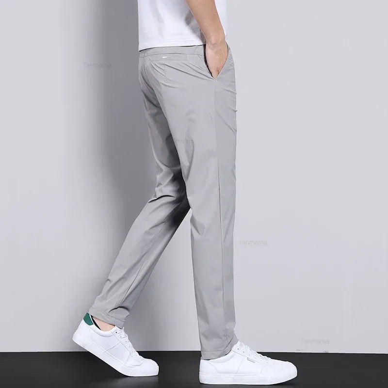 Men’s Ultra-Thin Ice Silk Elastic Pants – Breathable & Quick-Dry Business Trousers