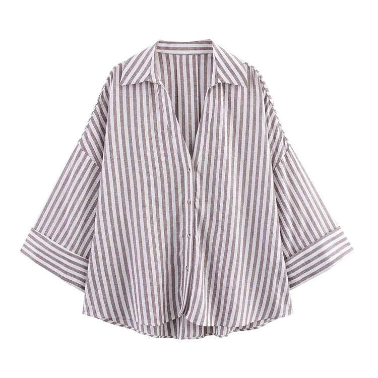 HipSeam Wide-Sleeved Asymmetric Linen Shirt – Spring Minimalist Women’s Button-Up Blouse