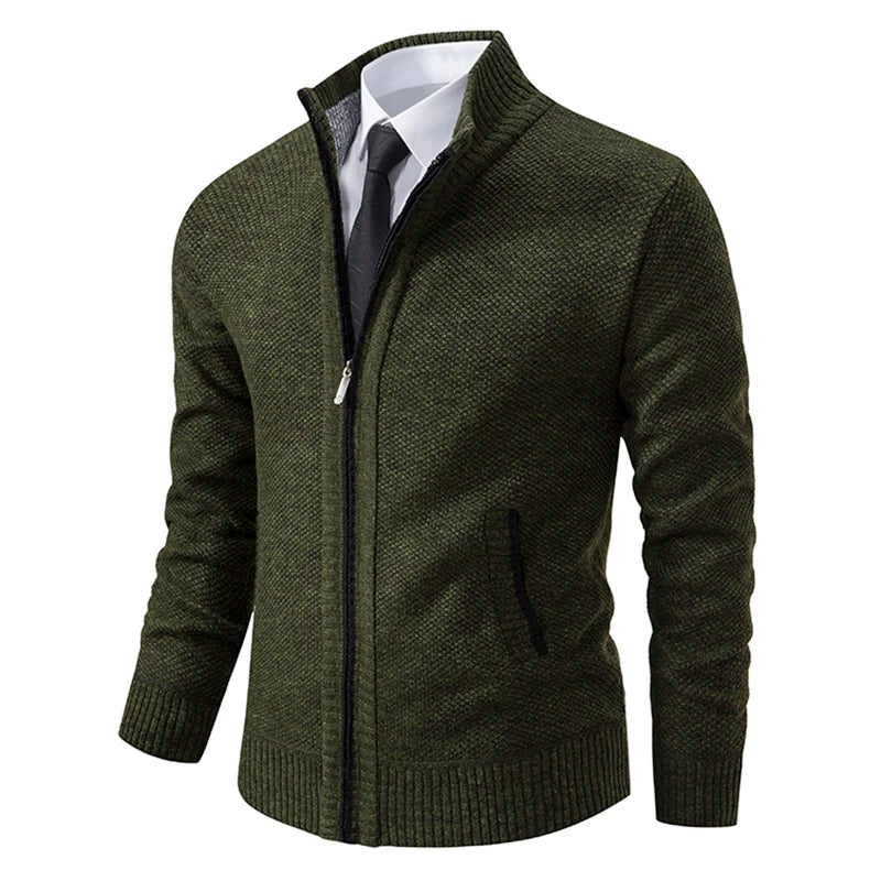 Men’s Casual Fleece Sports Jacket – Warm Zipper Cardigan with Stand Collar