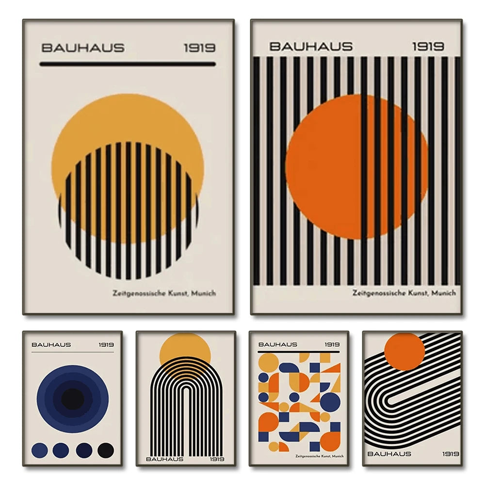 Mid-Century Modern Bauhaus Abstract Geometric Canvas Wall Art