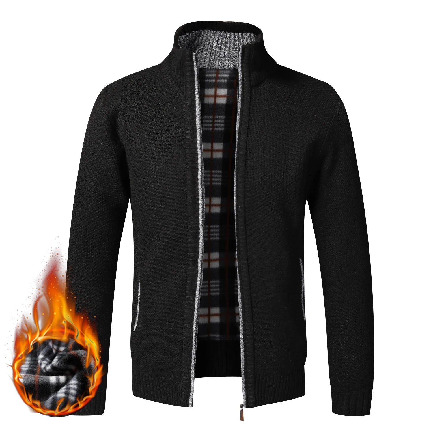 Men’s Warm Knitted Fleece Cardigan – Luxury Full-Zip Winter Sweater Jacket