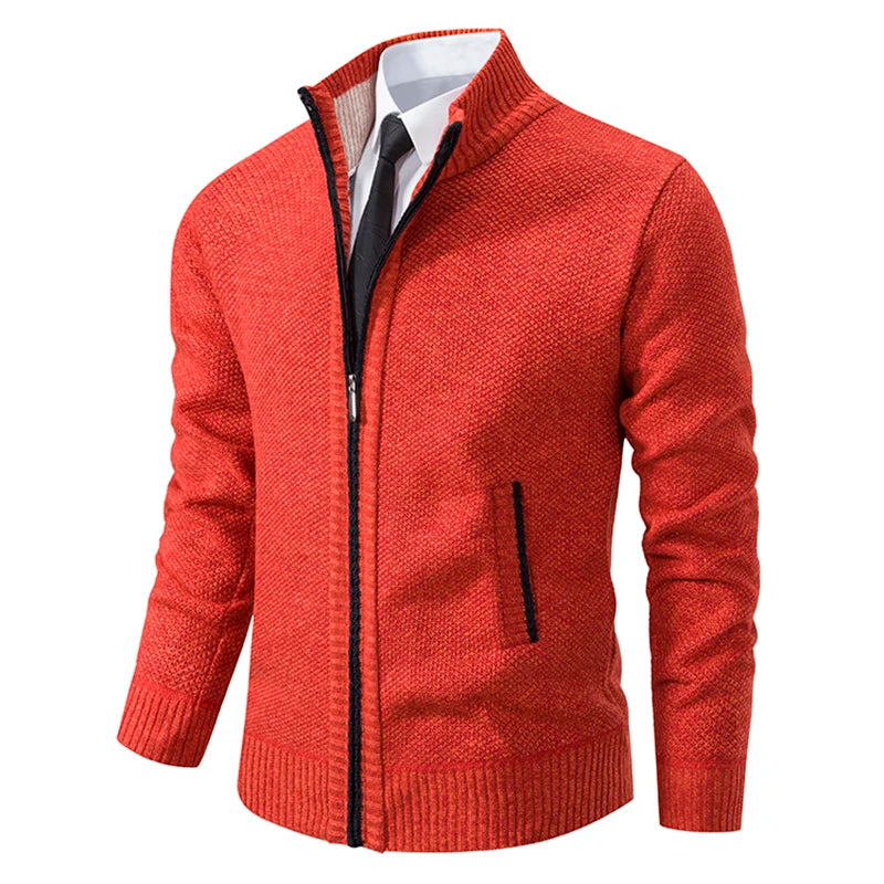 Men’s Casual Fleece Sports Jacket – Warm Zipper Cardigan with Stand Collar
