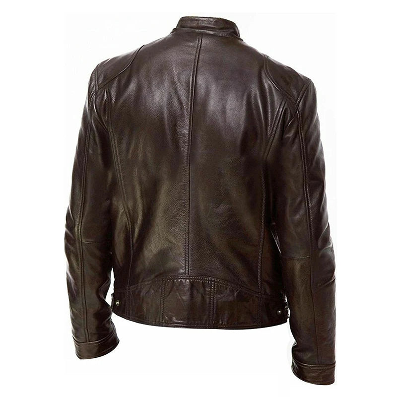 Men’s PU Leather Motorcycle Jacket – Slim Fit Windproof Biker Coat