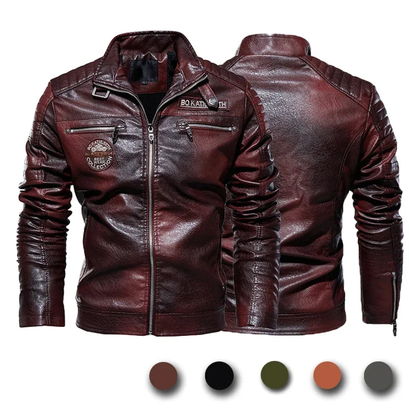 Men’s PU Leather Jacket – Slim Fit Motorcycle Style Warm Autumn & Winter Coat