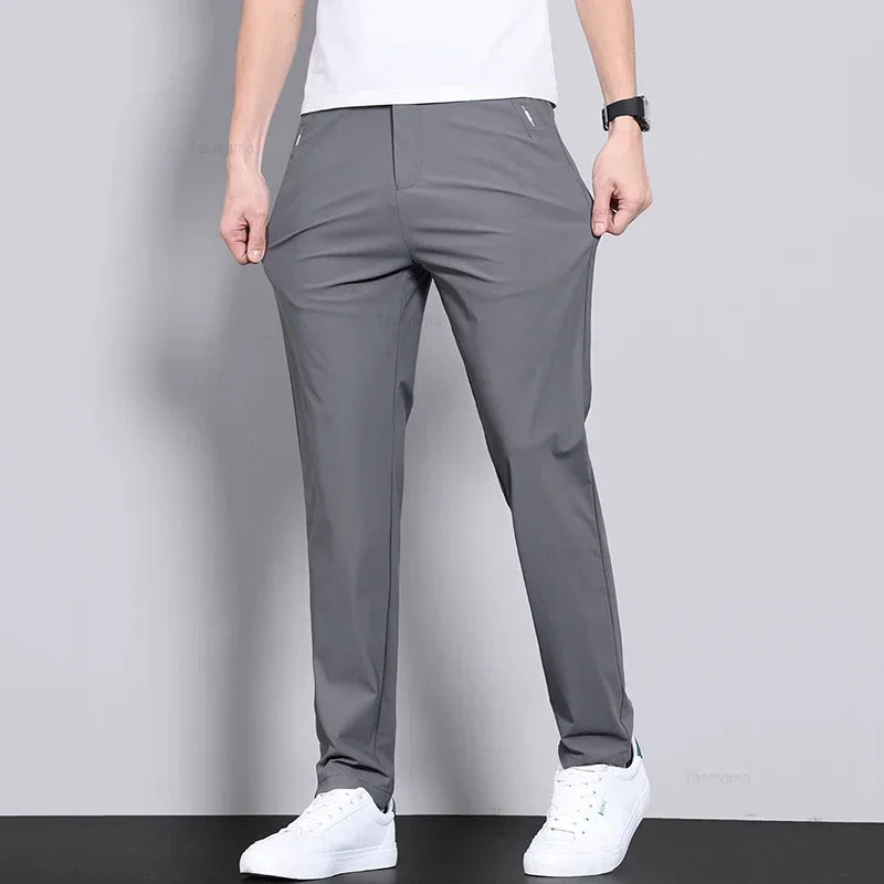 Men’s Ultra-Thin Ice Silk Elastic Pants – Breathable & Quick-Dry Business Trousers
