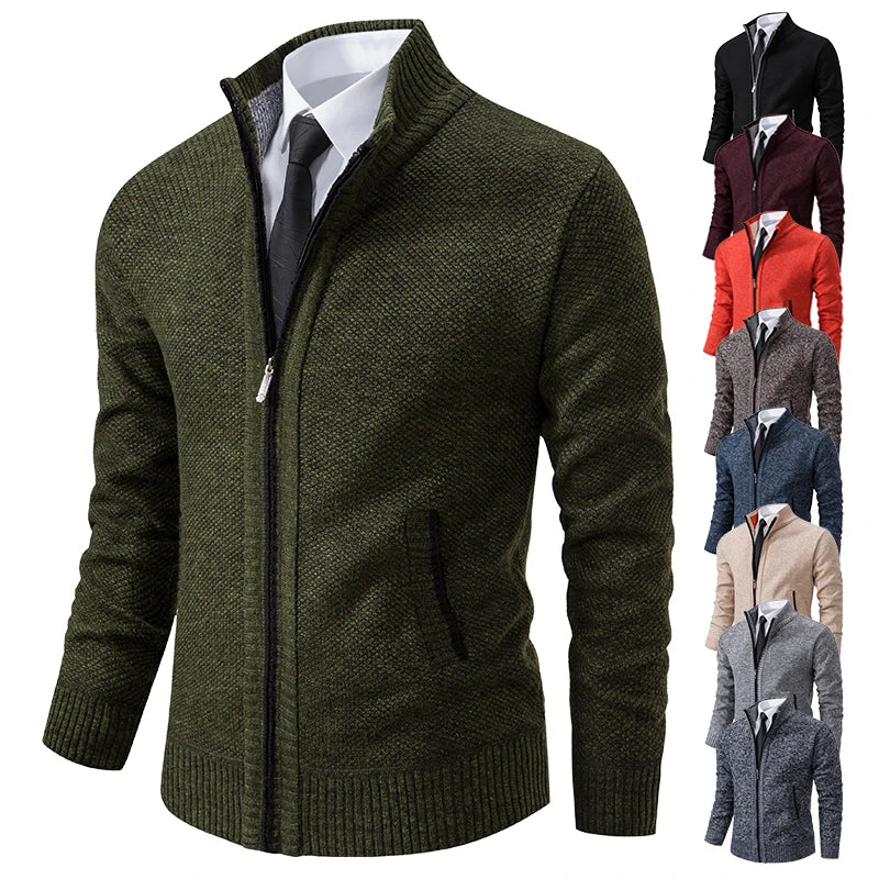 Men’s Casual Fleece Sports Jacket – Warm Zipper Cardigan with Stand Collar