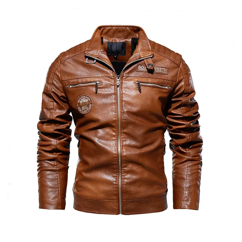 Men’s PU Leather Jacket – Slim Fit Motorcycle Style Warm Autumn & Winter Coat