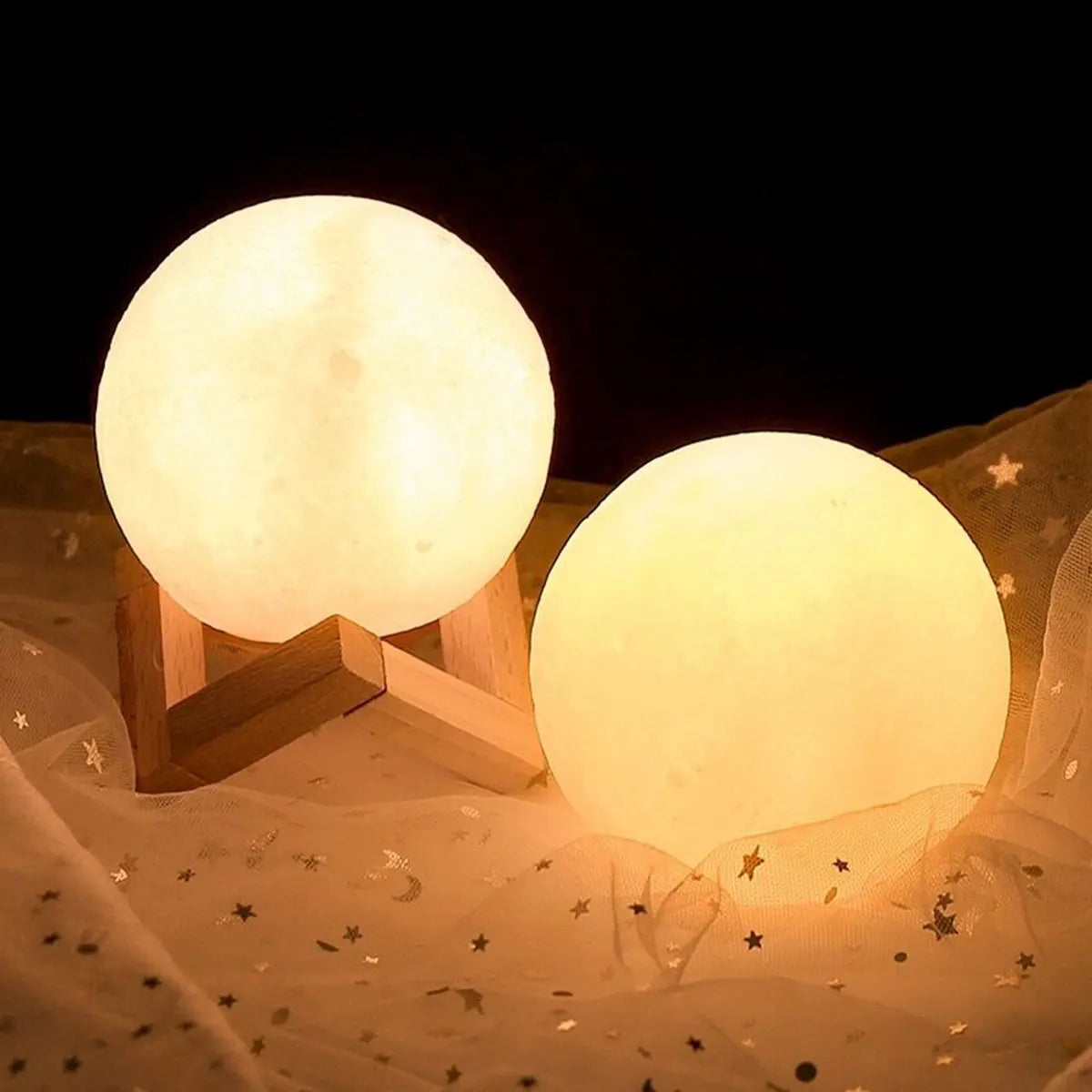 Moon Light Lamp with Wooden Stand – Romantic LED Night Light