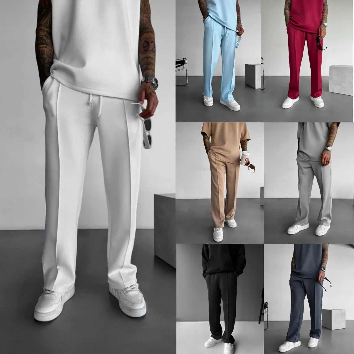 Men’s Casual Drawstring Pants – Elastic Waist, Pleated Design, Everyday Comfort