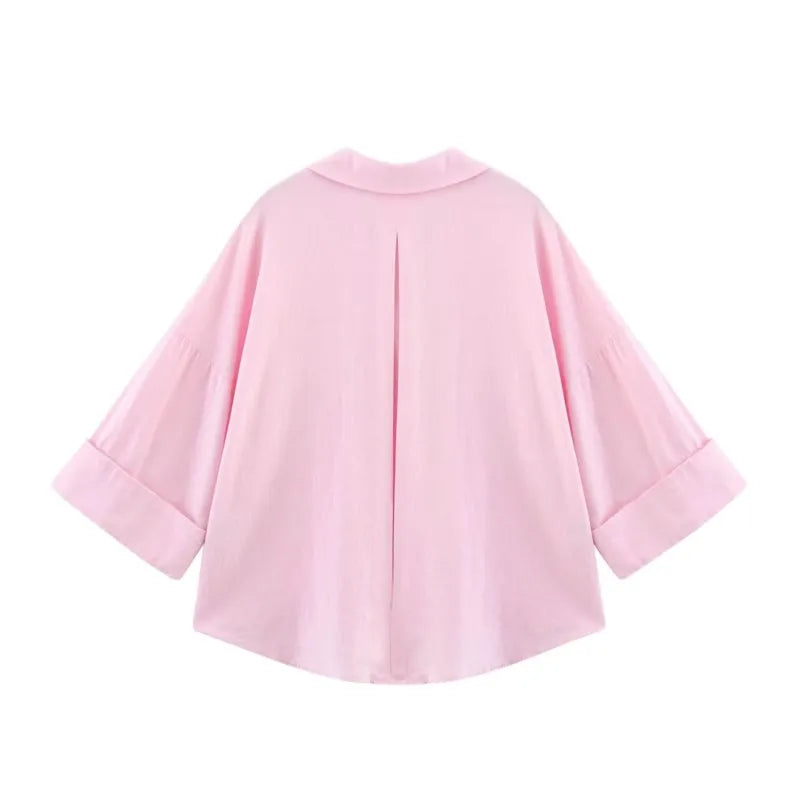 HipSeam Wide-Sleeved Asymmetric Linen Shirt – Spring Minimalist Women’s Button-Up Blouse