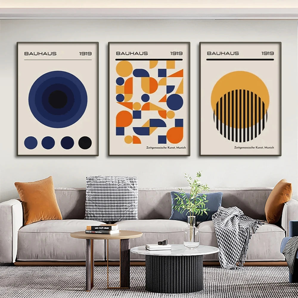 Mid-Century Modern Bauhaus Abstract Geometric Canvas Wall Art