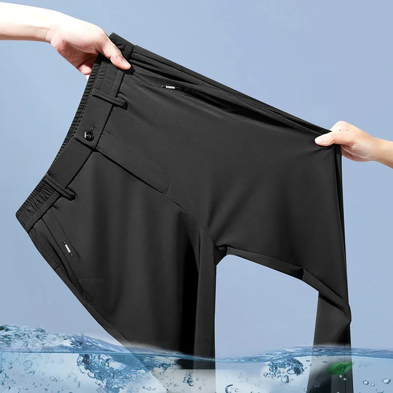 Men’s Ultra-Thin Ice Silk Elastic Pants – Breathable & Quick-Dry Business Trousers