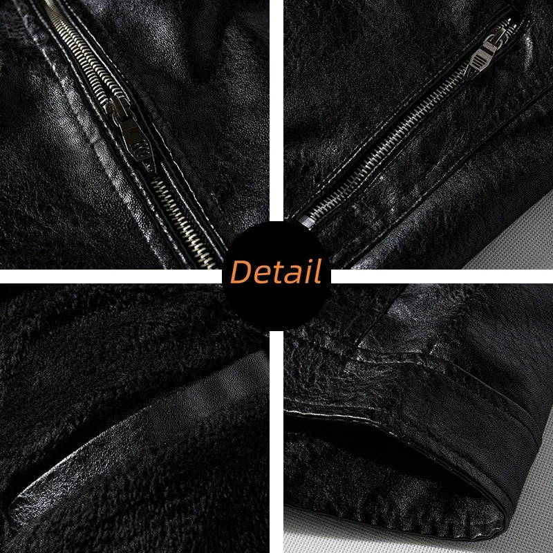 Men’s PU Leather Jacket – Slim Fit Motorcycle Style Warm Autumn & Winter Coat