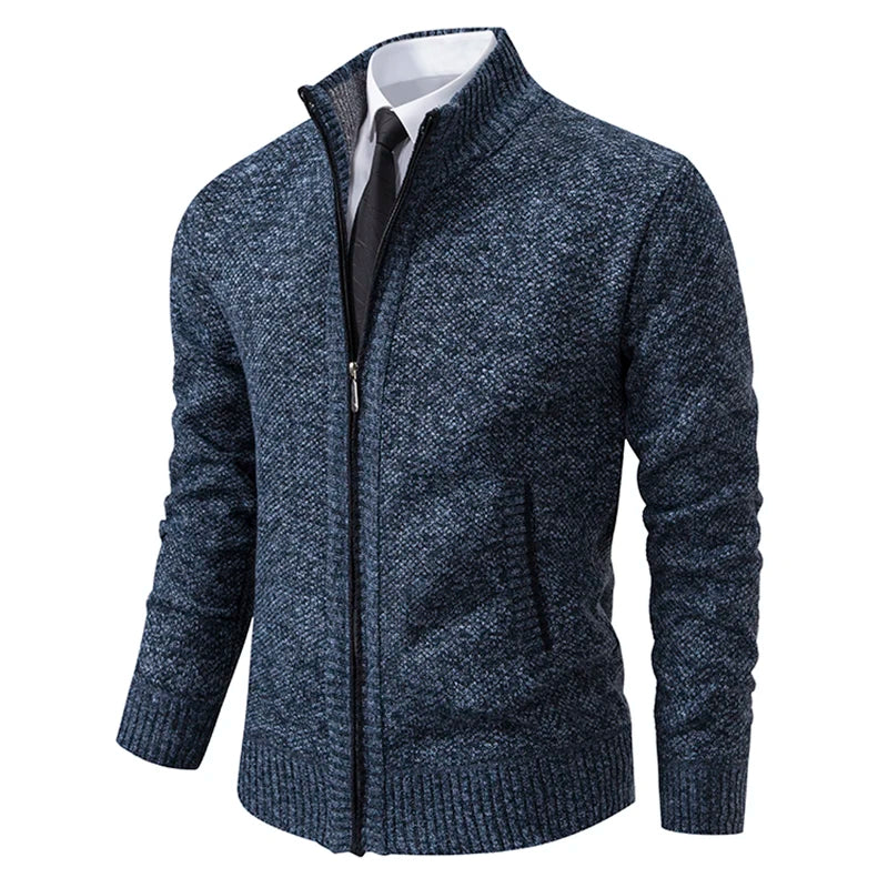 Men’s Casual Fleece Sports Jacket – Warm Zipper Cardigan with Stand Collar