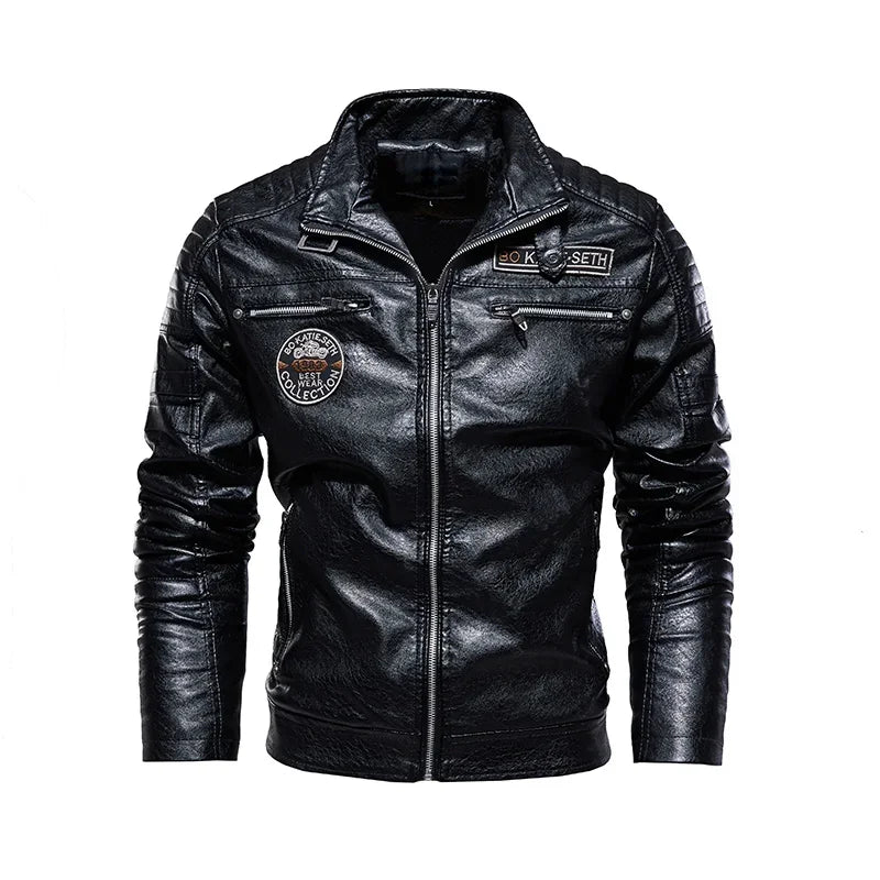 Men’s PU Leather Jacket – Slim Fit Motorcycle Style Warm Autumn & Winter Coat