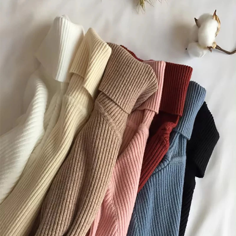 Women’s Thick Ribbed Turtleneck Sweater – Soft Knitted Warm Slim Pullover for Autumn & Winter