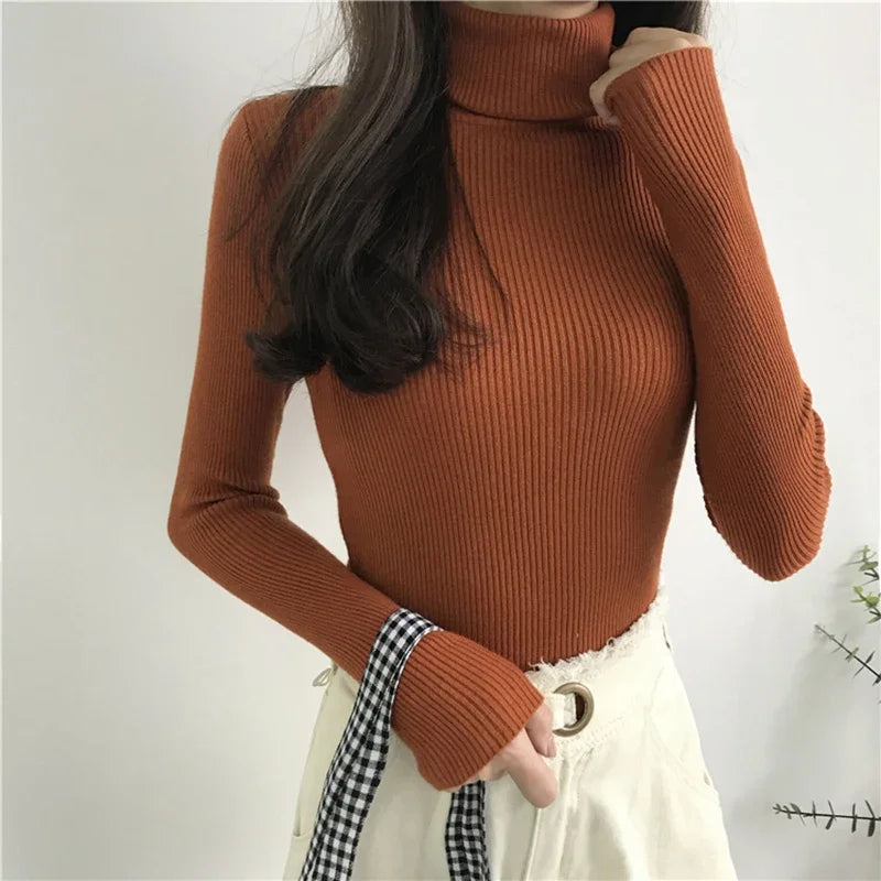 Women’s Thick Ribbed Turtleneck Sweater – Soft Knitted Warm Slim Pullover for Autumn & Winter