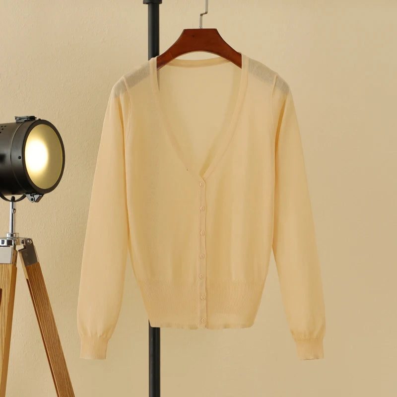 Women’s Summer Cardigan – Korean Style Cropped V-Neck Buttoned Sweater