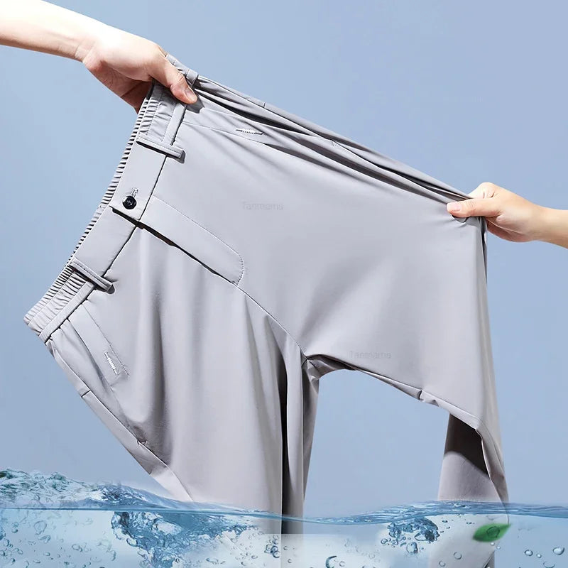 Men’s Ultra-Thin Ice Silk Elastic Pants – Breathable & Quick-Dry Business Trousers