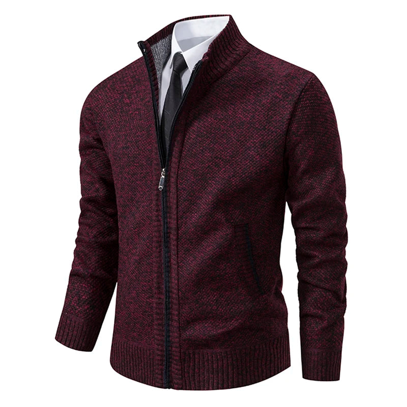 Men’s Casual Fleece Sports Jacket – Warm Zipper Cardigan with Stand Collar