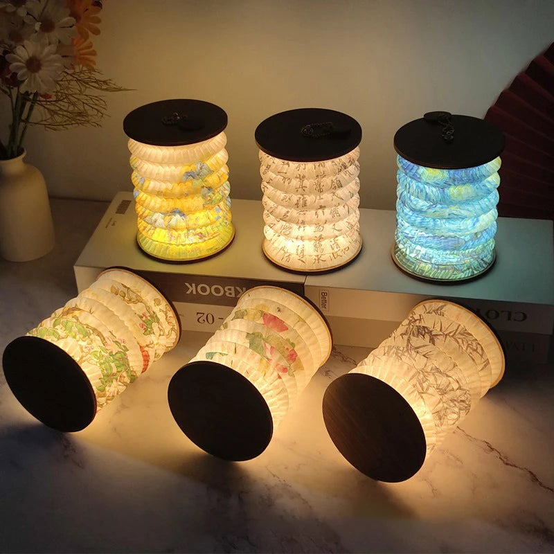 Japanese-Style Foldable LED Lantern – Creative Rechargeable Table Lamp