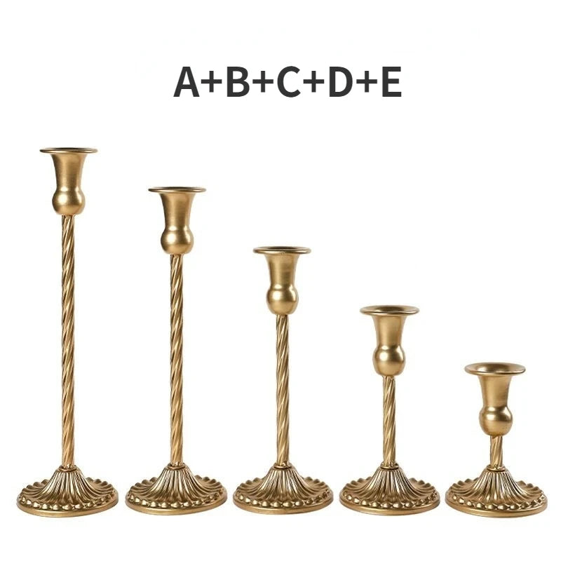3-Piece Brass Gold Candlestick Holder Set
