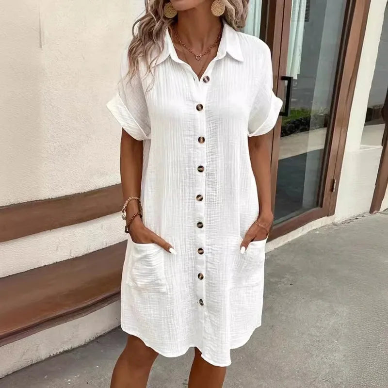 Women’s Minimalist V-Neck Button-Up Dress