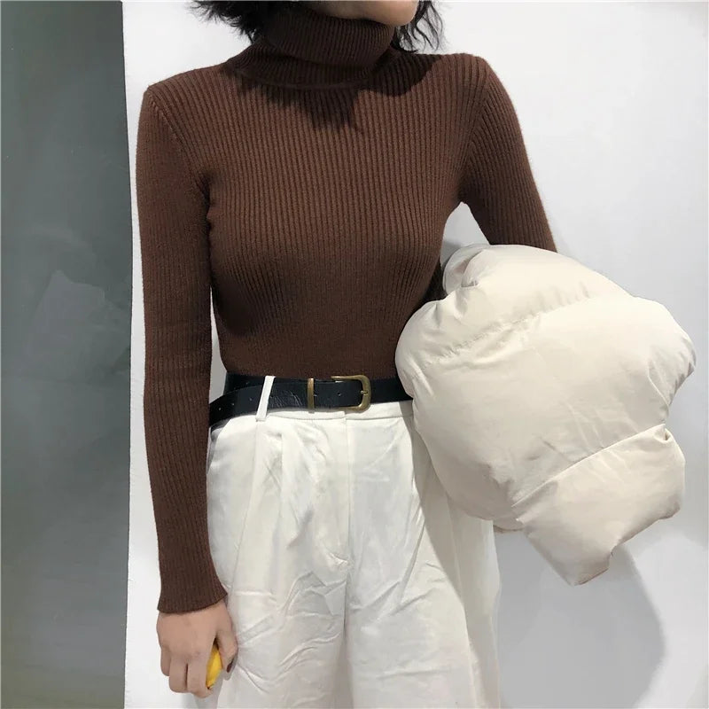Women’s Thick Ribbed Turtleneck Sweater – Soft Knitted Warm Slim Pullover for Autumn & Winter