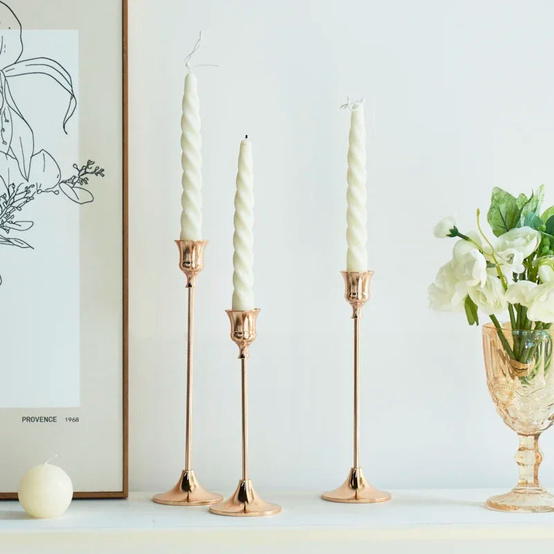 3-Piece Brass Gold Candlestick Holder Set