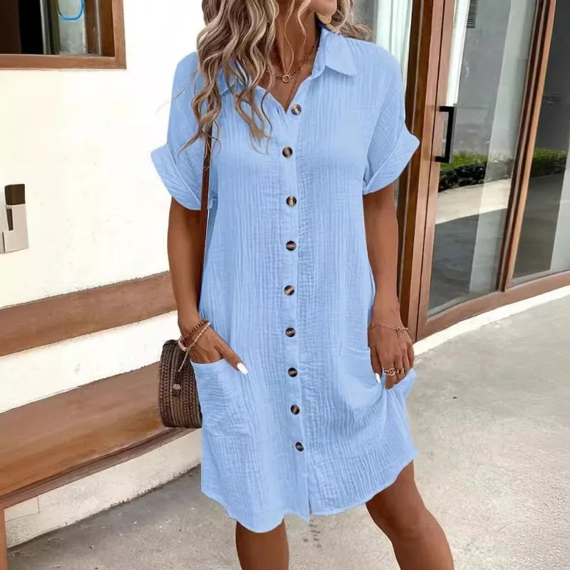 Women’s Minimalist V-Neck Button-Up Dress
