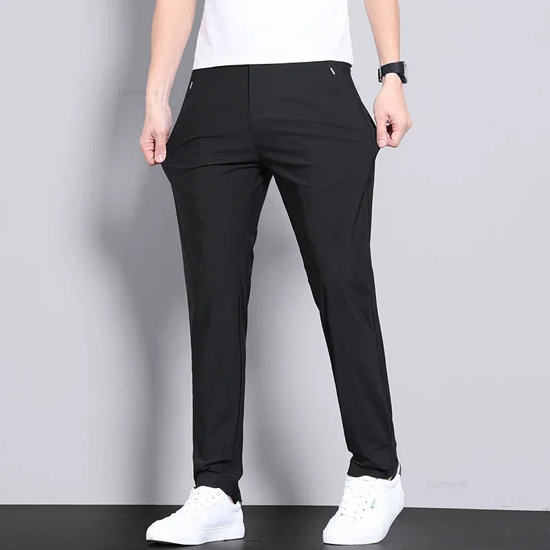 Men’s Ultra-Thin Ice Silk Elastic Pants – Breathable & Quick-Dry Business Trousers