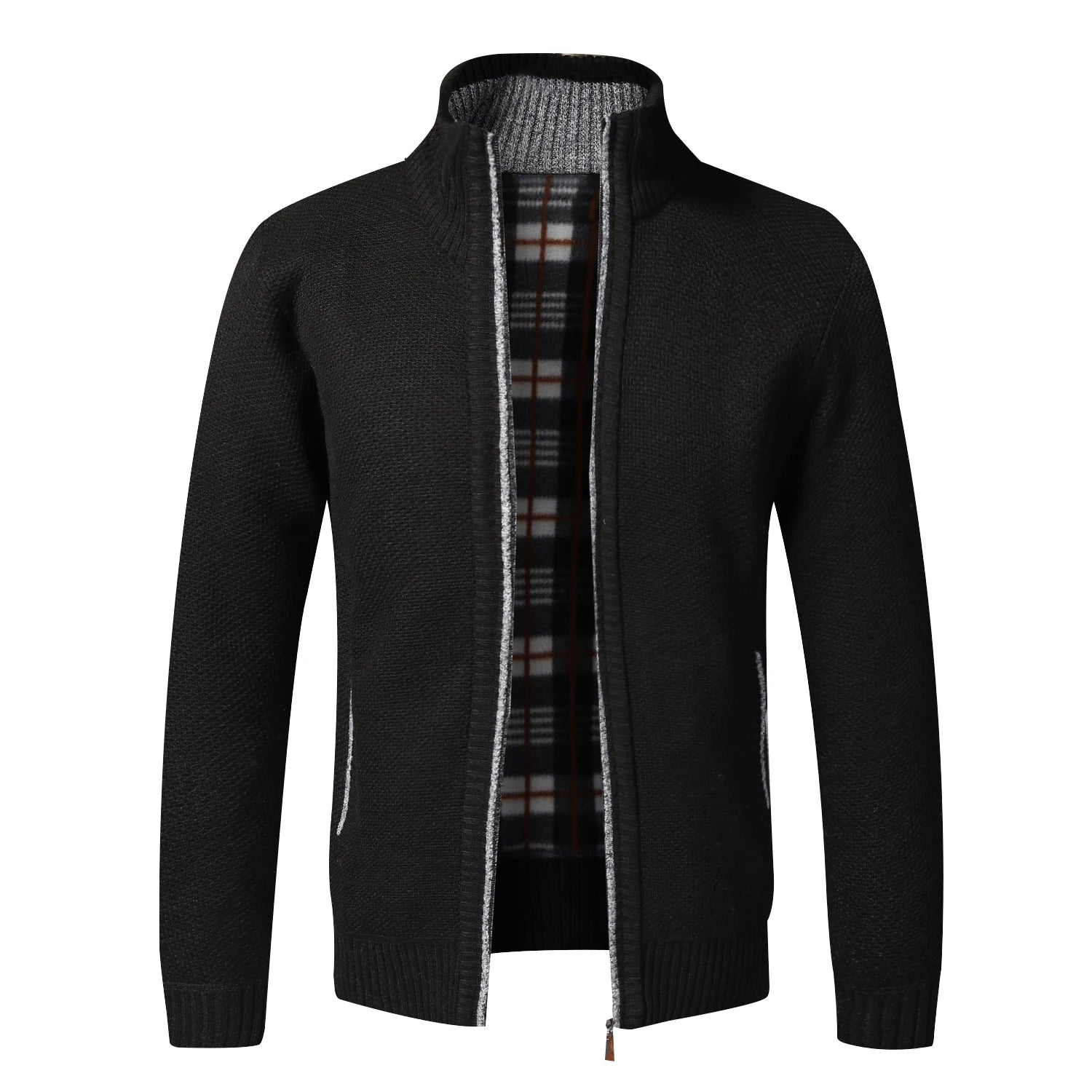 Men’s Warm Knitted Fleece Cardigan – Luxury Full-Zip Winter Sweater Jacket