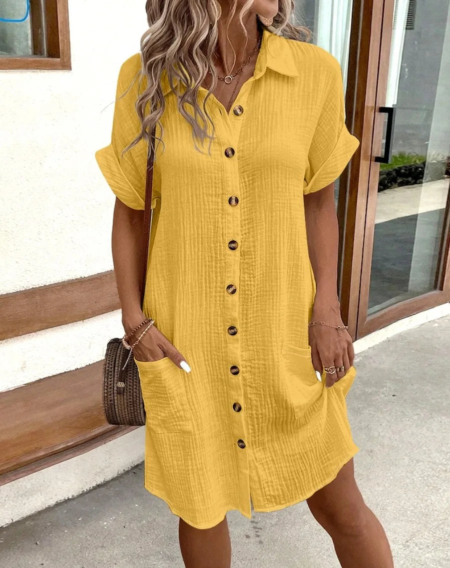 Women’s Minimalist V-Neck Button-Up Dress