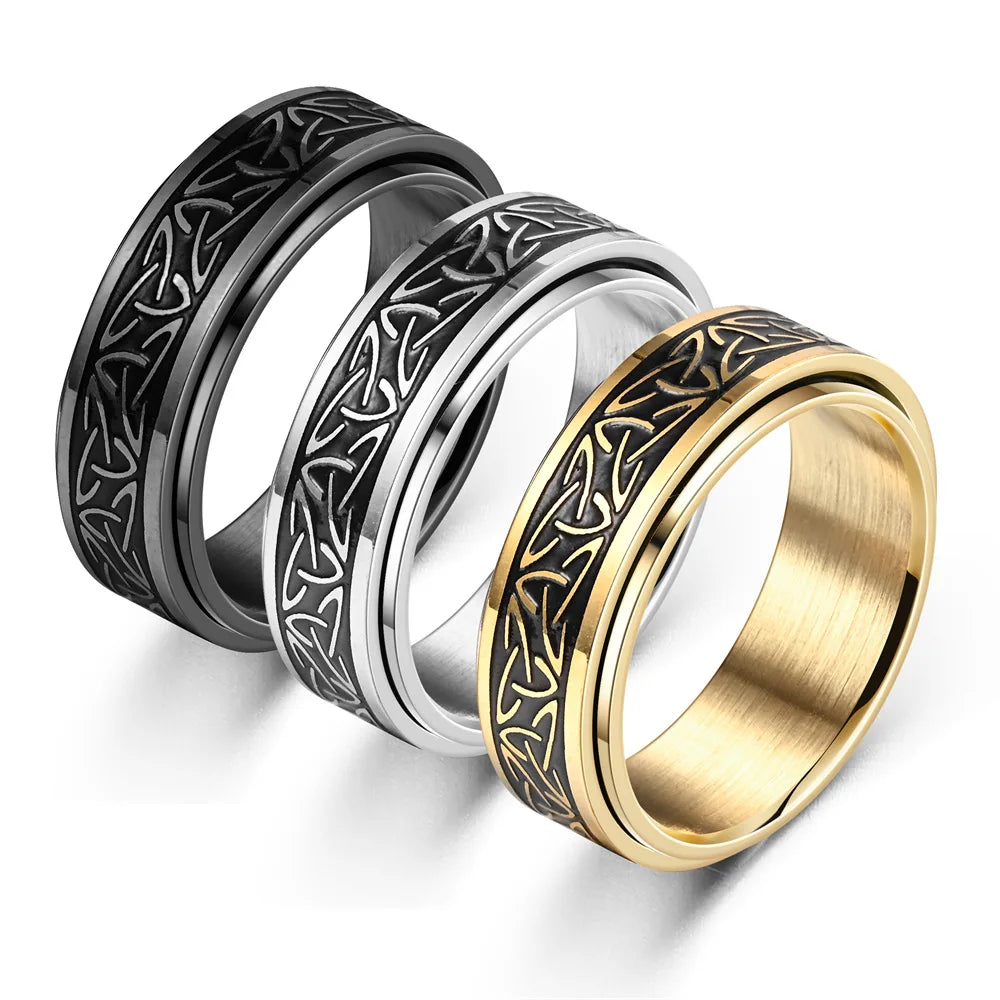 Viking Celtic Knot Rune Spinner Ring for Men