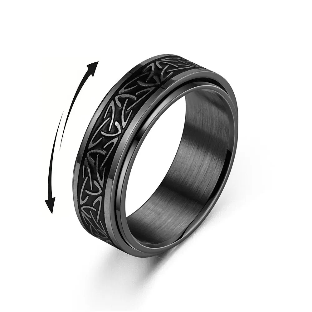Viking Celtic Knot Rune Spinner Ring for Men
