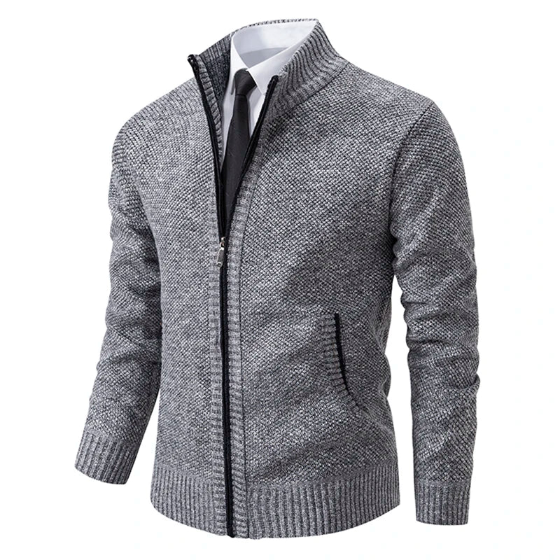 Men’s Casual Fleece Sports Jacket – Warm Zipper Cardigan with Stand Collar