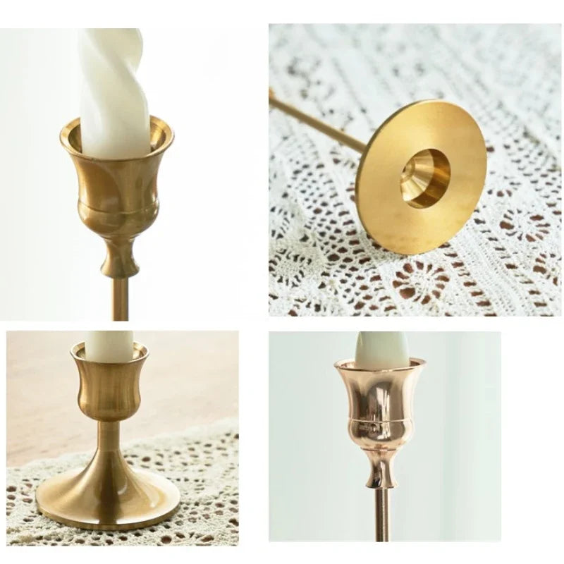 3-Piece Brass Gold Candlestick Holder Set