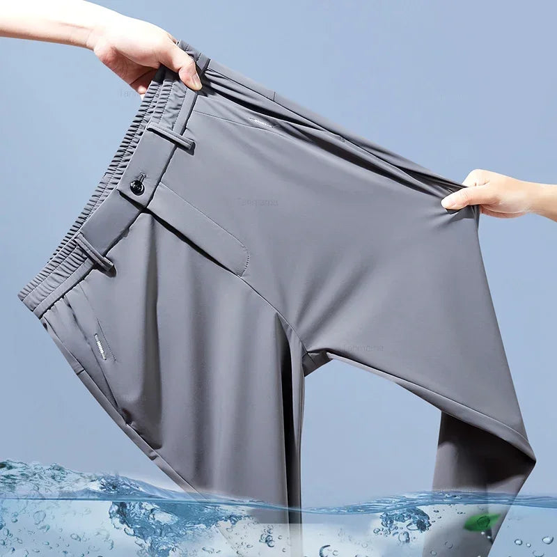 Men’s Ultra-Thin Ice Silk Elastic Pants – Breathable & Quick-Dry Business Trousers